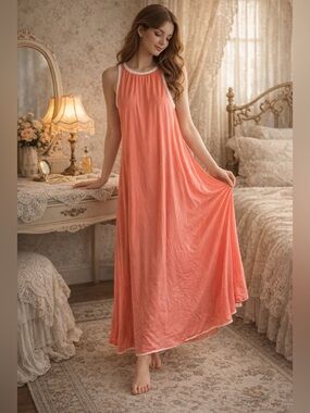 HENSON KICKERNICK Vintage 50’s 60’s Women’s Nylon Long Coral Night Gown S